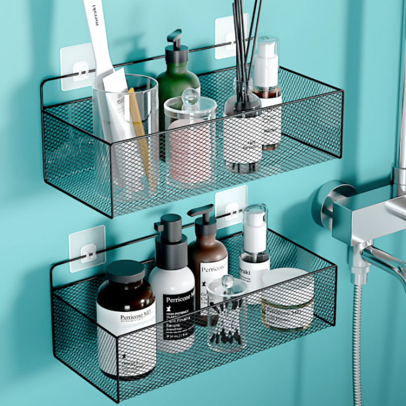 Shower Shelf - Black Metal Mesh Adhesive