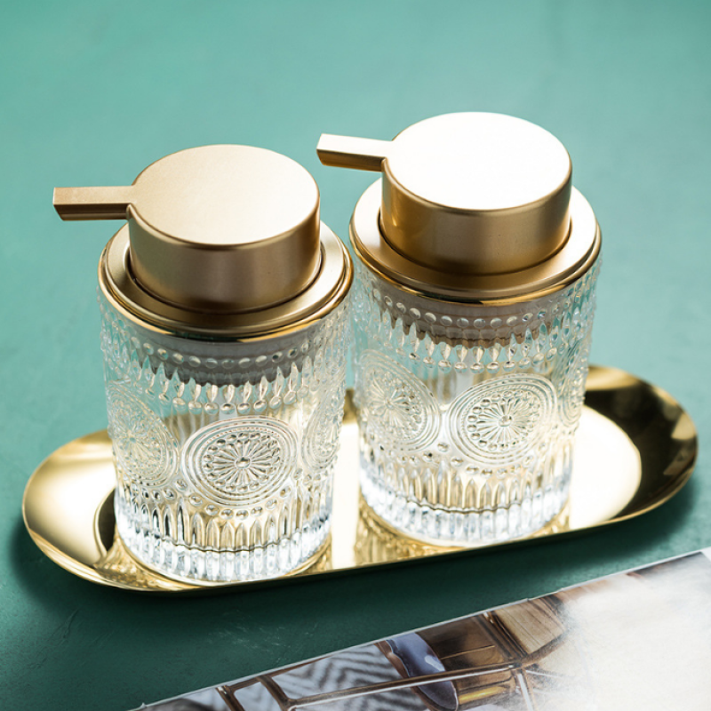 Soap Dispenser - Glass Bottle Gold Pump