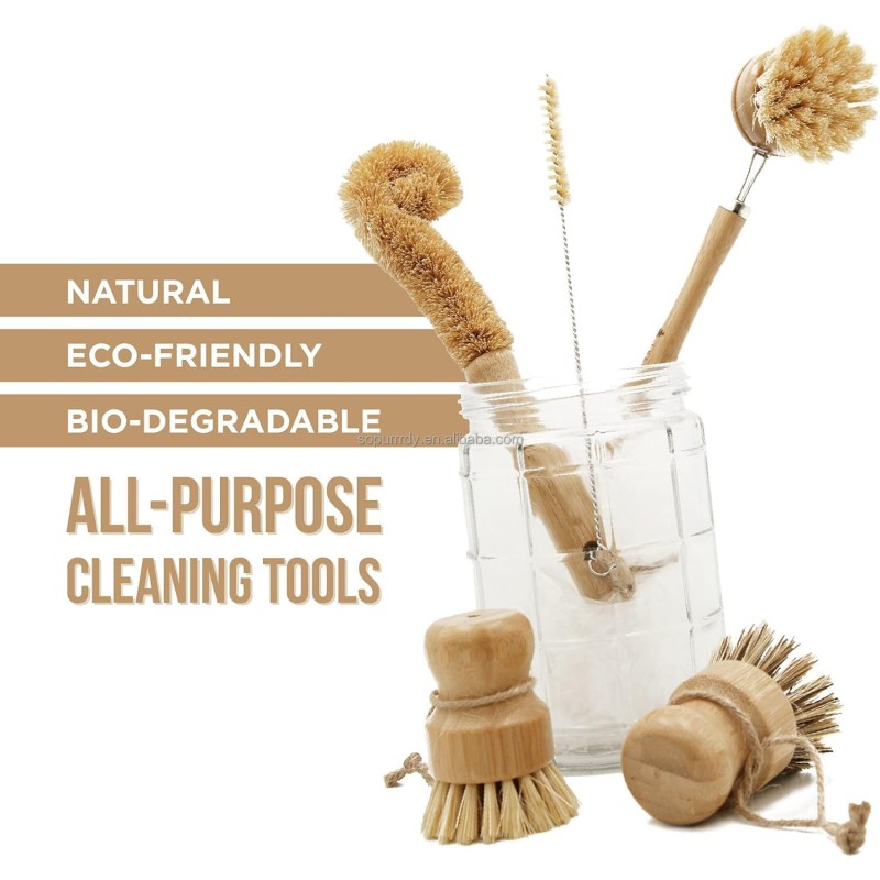 Custom Dish Brush Set Manufacturer - Natural Bamboo Wooden Dish Scrub Brush Set