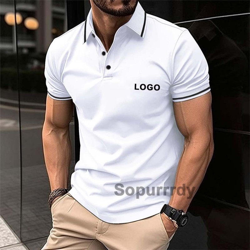 Custom Polo Shirt Factory - Men's Casual Short Sleeve Contrast Collar Golf Top