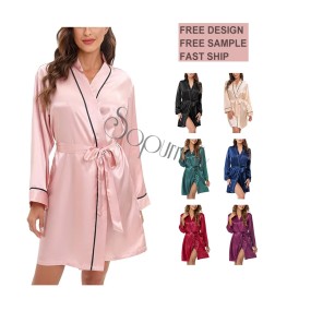 Custom Kimono Robe Factory - Women Cotton Satin Short Bathrobe Bridesmaid Gift