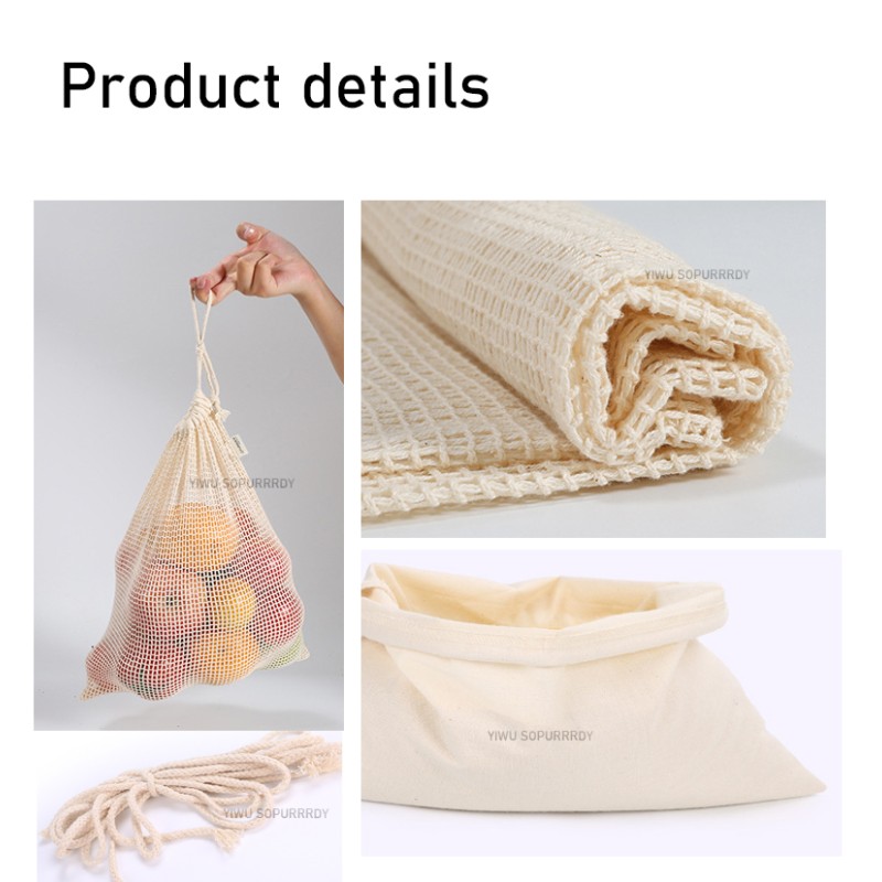 Custom Mesh Bag Manufacturer - Reusable Organic Cotton Drawstring Produce Sack