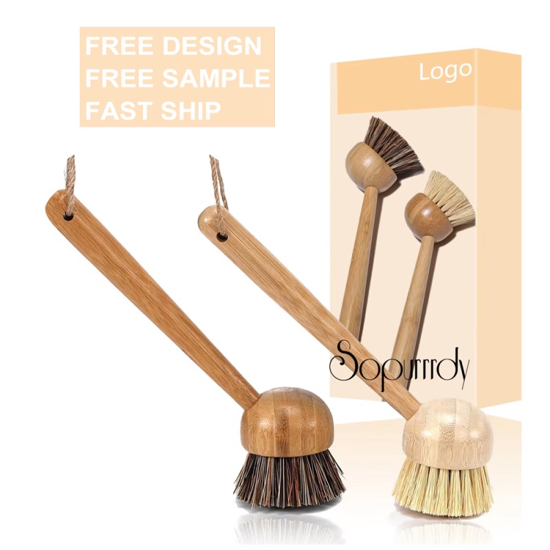 Custom Dish Scrub Brush Manufacturer - Bamboo Handle Stiff Bristles Pan Brush