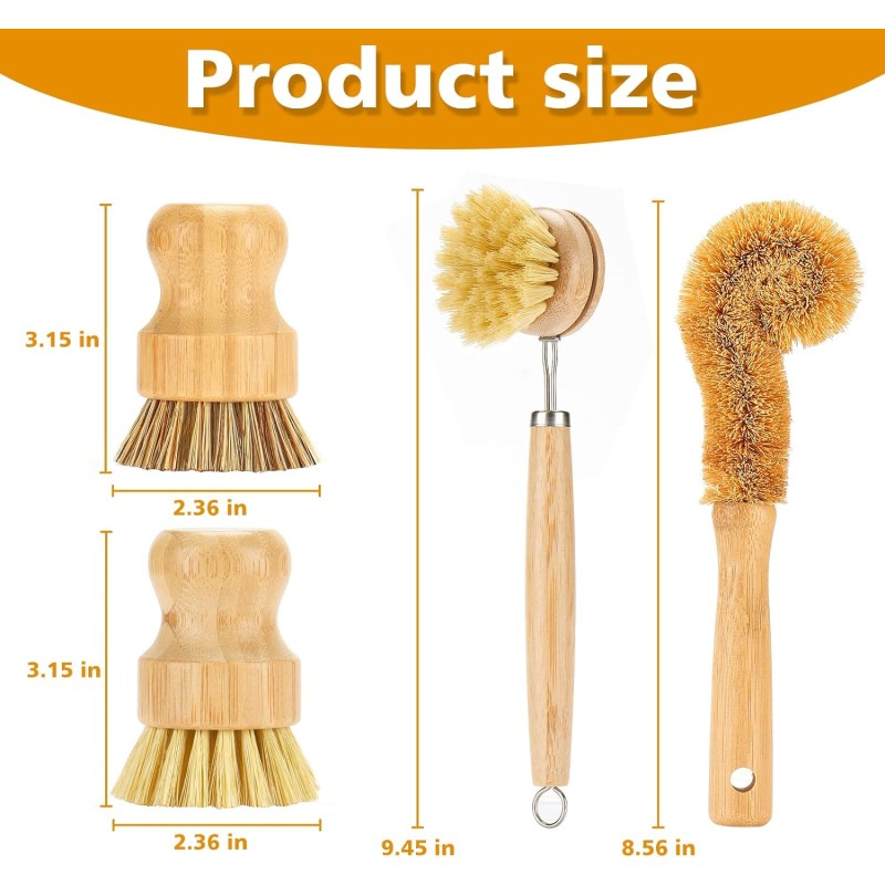 Custom Dish Brush Set Manufacturer - Bamboo Dish Scrubber Pots Pans Cleaning Brush Set