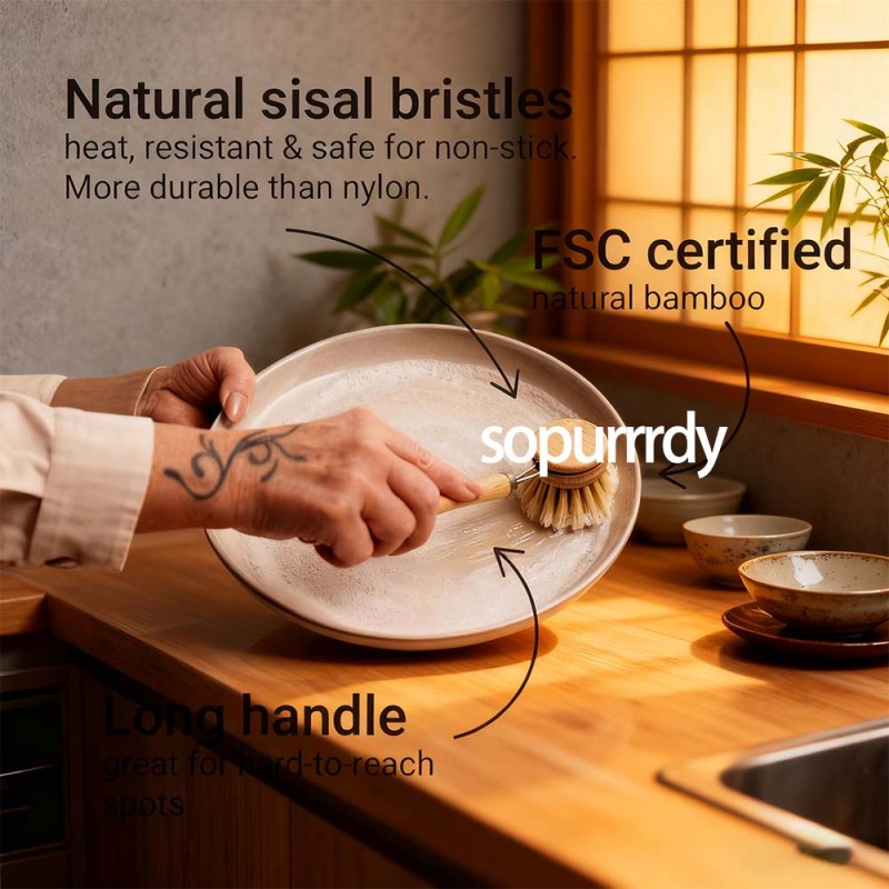 Custom Dish Brush Factory - Natural Bamboo Sisal Bristle Dishwashing Brush