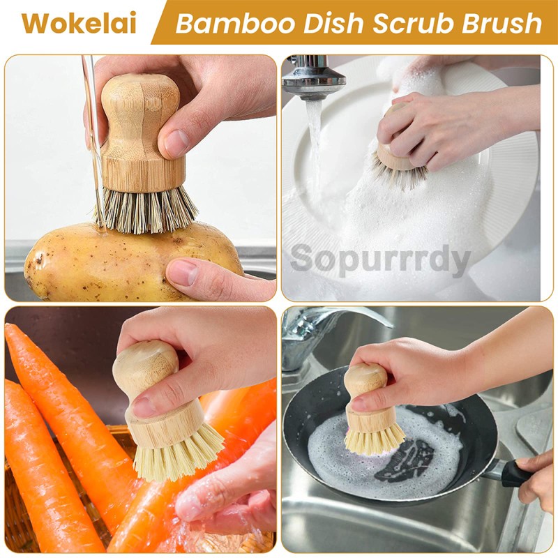 Custom Dish Brush Manufacturer - Bamboo Dish Scrub Brushes Set Wooden Cleaning Brush
