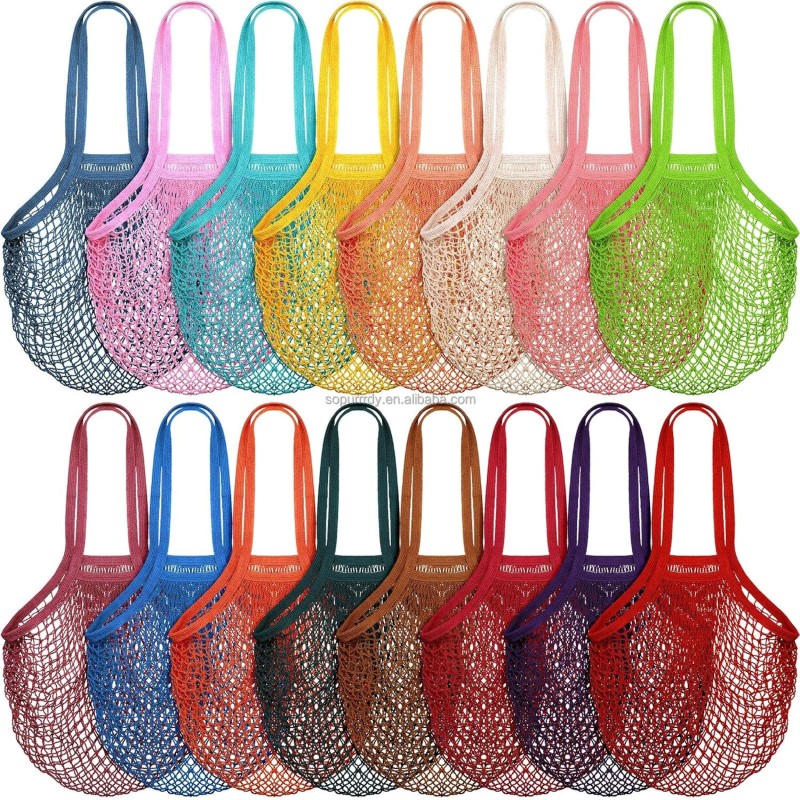 Custom Mesh Bag Manufacturer - Promotional Rainbow Cotton Net String Shopping Bag
