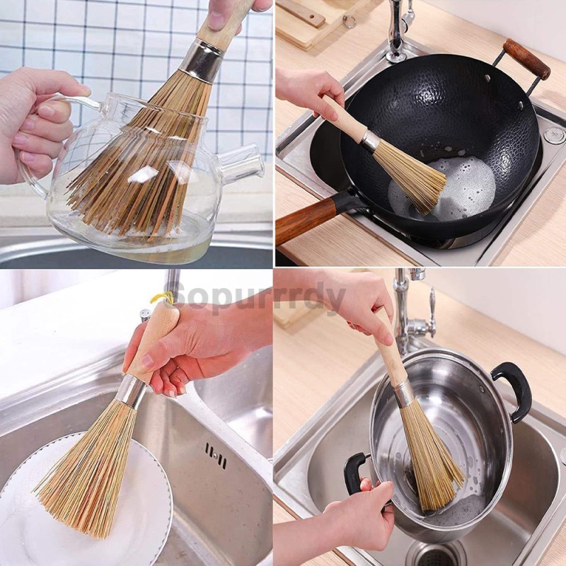 Custom Bamboo Brush Manufacturer - Dish Scrub Pot Pan Cleaning Brush Set