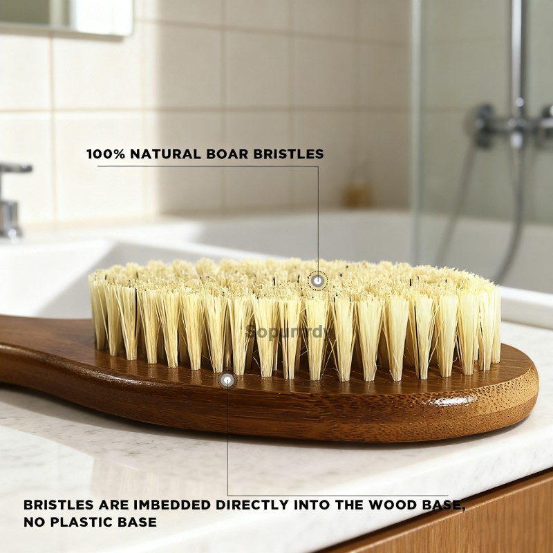 Custom Bath Brush Factory - Long Handle Wooden Dry Body Back Bath Brush