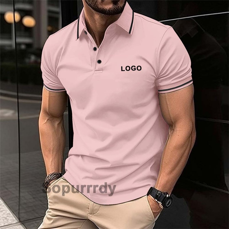 Custom Polo Shirt Factory - Men's Casual Short Sleeve Contrast Collar Golf Top