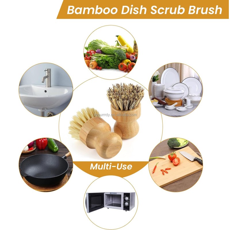 Custom Dish Brush Manufacturer - Bamboo Dish Scrub Brushes Set Wooden Cleaning Brush
