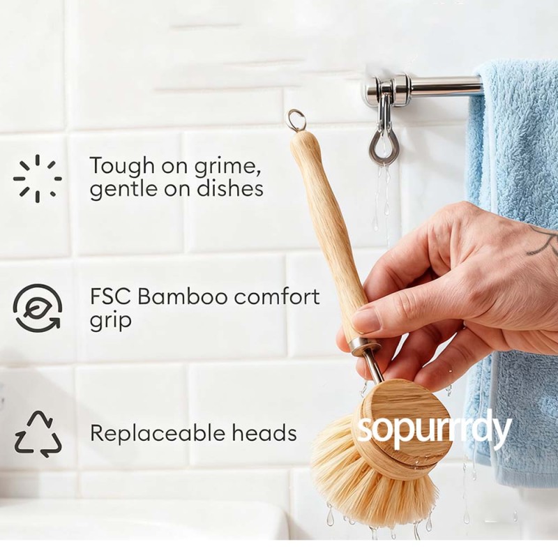 Custom Dish Brush Factory - Natural Bamboo Sisal Bristle Dishwashing Brush