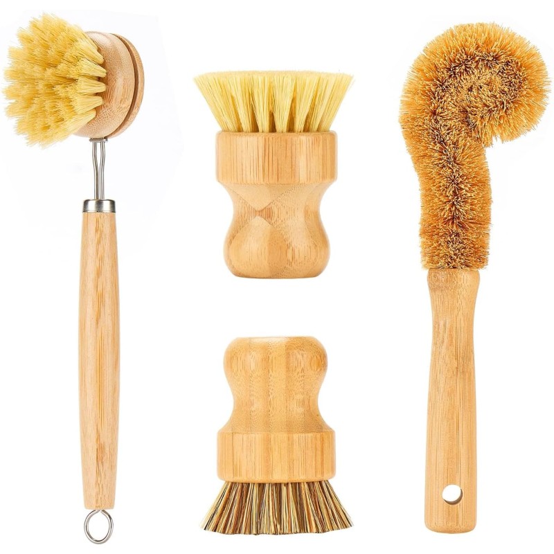 Custom Dish Brush Set Manufacturer - Bamboo Dish Scrubber Pots Pans Cleaning Brush Set