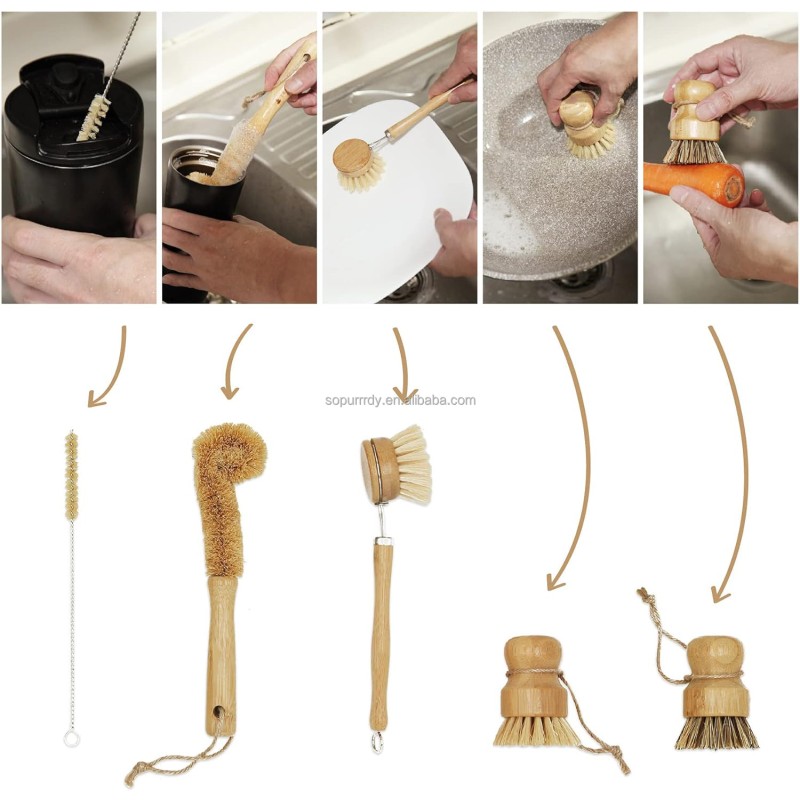 Custom Dish Brush Set Manufacturer - Natural Bamboo Wooden Dish Scrub Brush Set