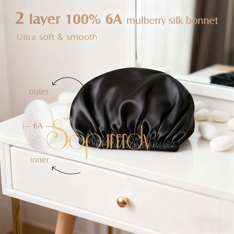 Custom Silk Bonnet Manufacturer - 22 Momme Double Layer Adjustable Sleep Cap