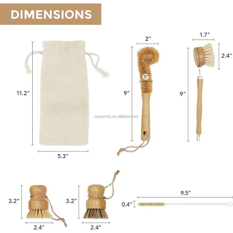 Custom Dish Brush Set Manufacturer - Natural Bamboo Wooden Dish Scrub Brush Set