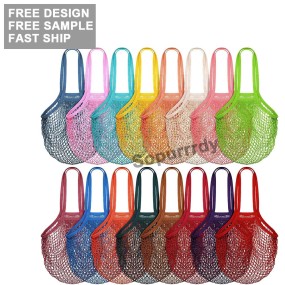 Custom Mesh Bag Factory - Reusable Organic Striped Crochet Market Tote Bag