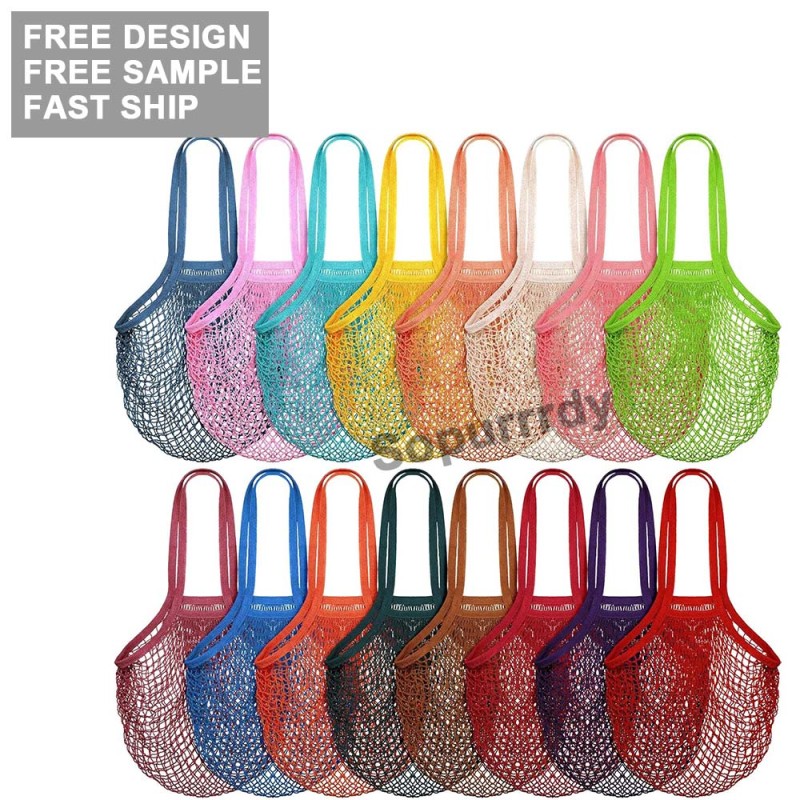 Custom Mesh Bag Factory - Reusable Organic Striped Crochet Market Tote Bag