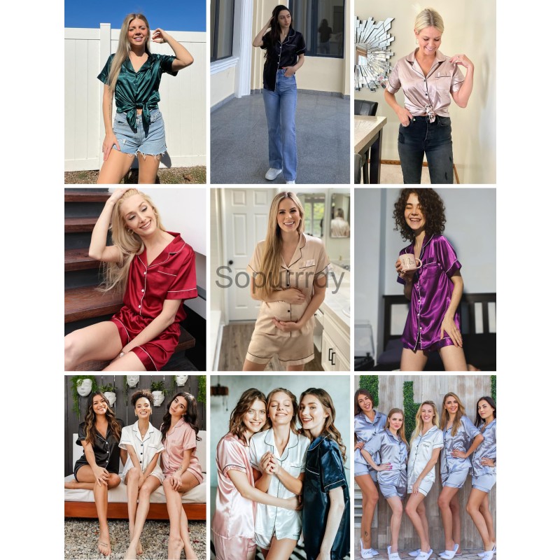 Custom Silk Pajamas Manufacturer - Short Sleeve Soft Sleepwear Button Down Top