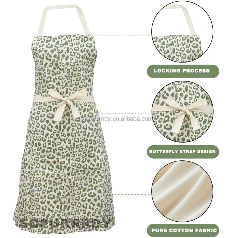 Custom Canvas Apron Factory - Leopard Print Kitchen Restaurant Uniform Apron