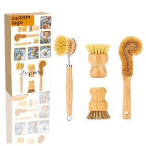 Custom Dish Brush Set Manufacturer - Bamboo Dish Scrubber Pots Pans Cleaning Brush Set