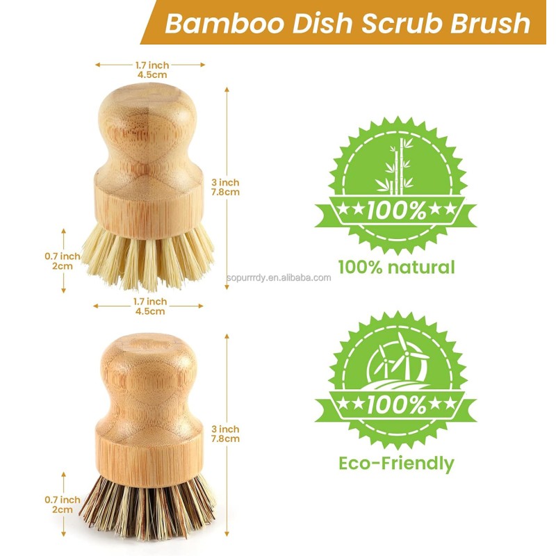 Custom Dish Brush Manufacturer - Bamboo Dish Scrub Brushes Set Wooden Cleaning Brush
