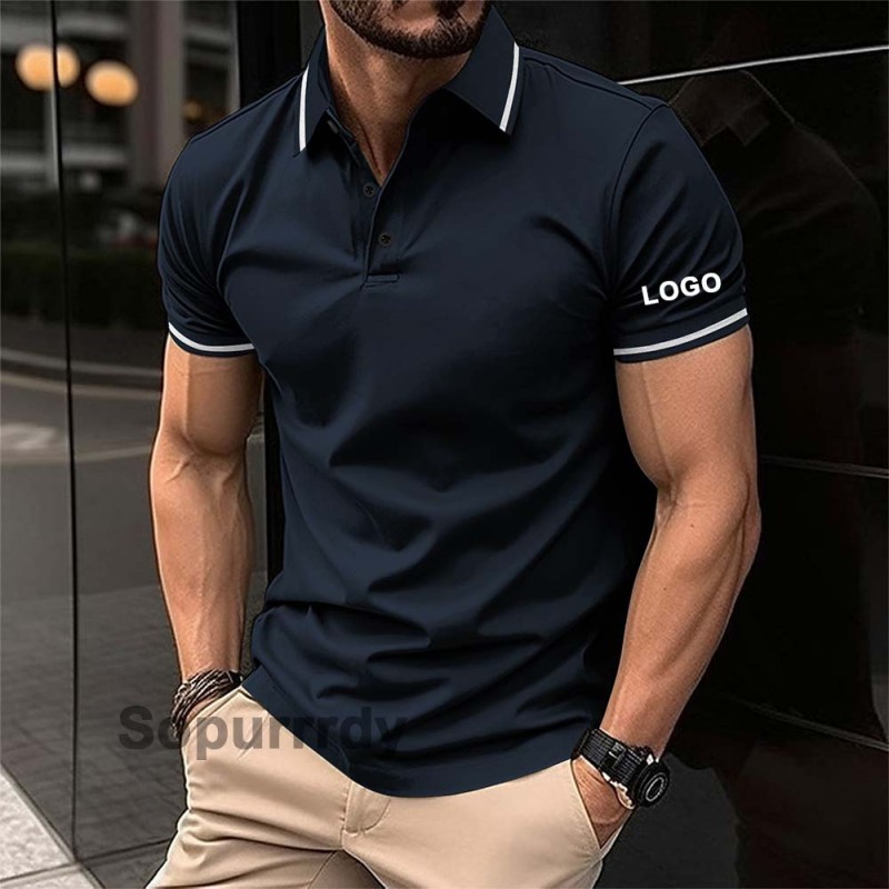 Custom Polo Shirt Factory - Men's Casual Short Sleeve Contrast Collar Golf Top