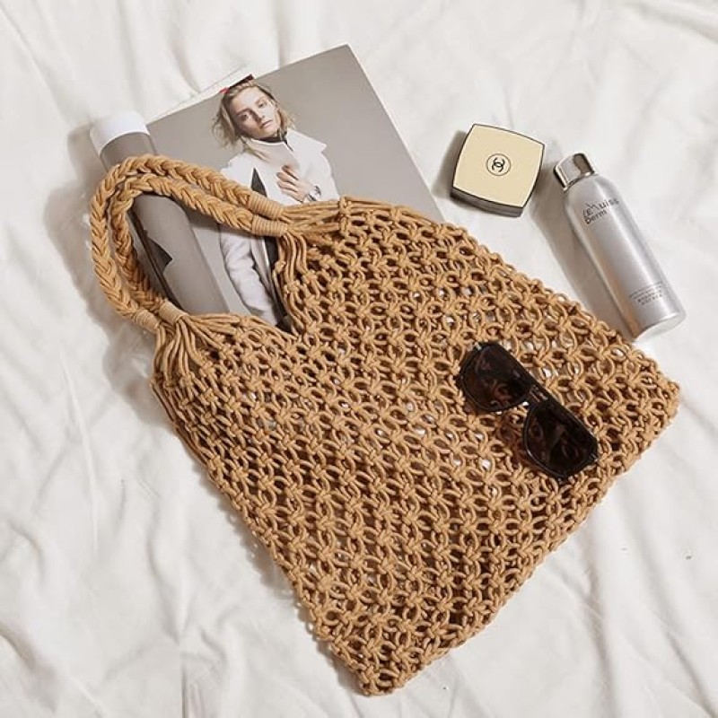 Custom Handbag Manufacturer - Women Crochet Cotton Rope Beach Mesh Handbag