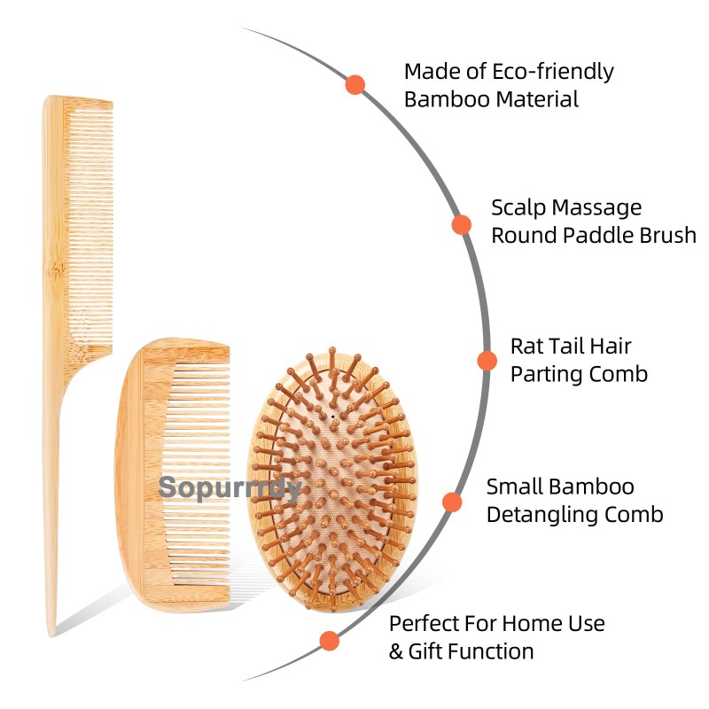 Custom Hair Brush Set Factory - Eco Friendly Natural Wooden Wide Tooth Comb Set