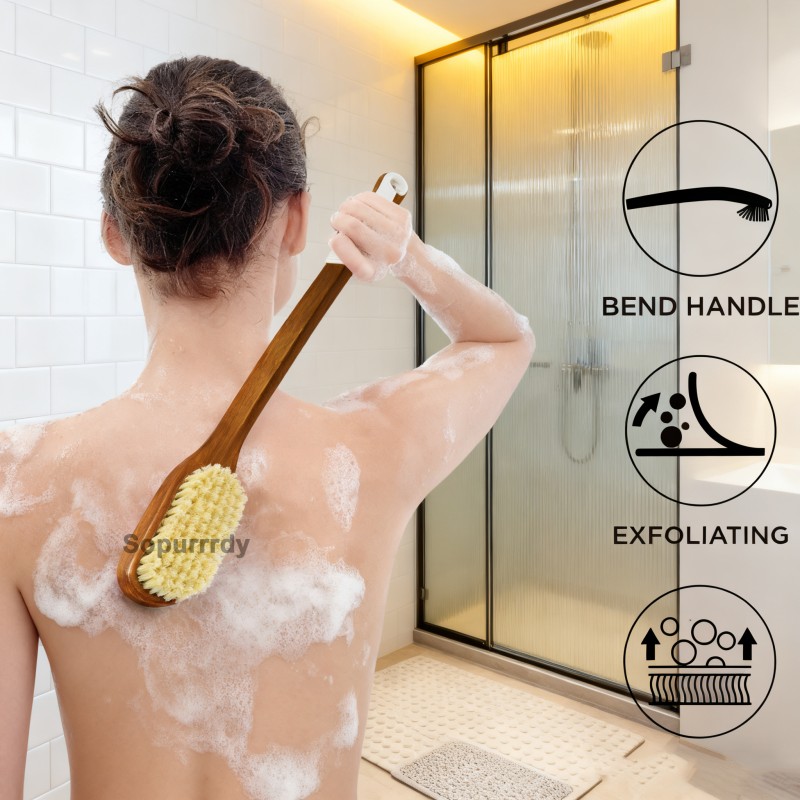 Custom Bath Brush Factory - Long Handle Wooden Dry Body Back Bath Brush