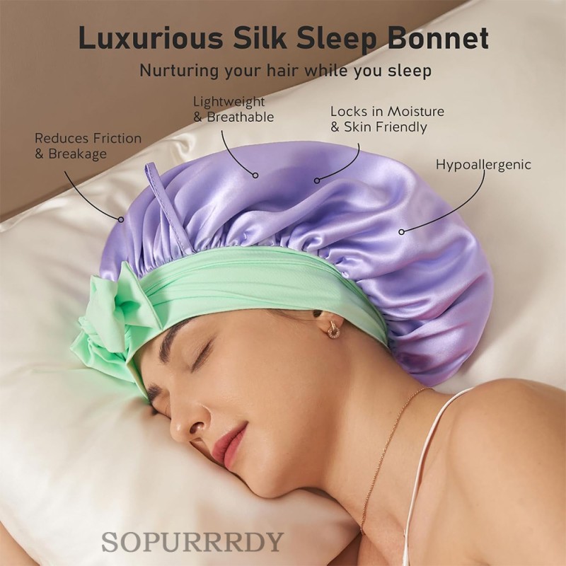 Custom Silk Bonnet Factory - Large Double Layer Hair Wrap Silk Sleeping Cap