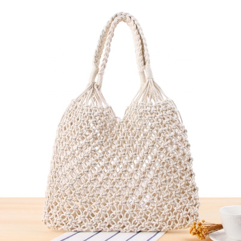 Custom Handbag Manufacturer - Women Crochet Cotton Rope Beach Mesh Handbag