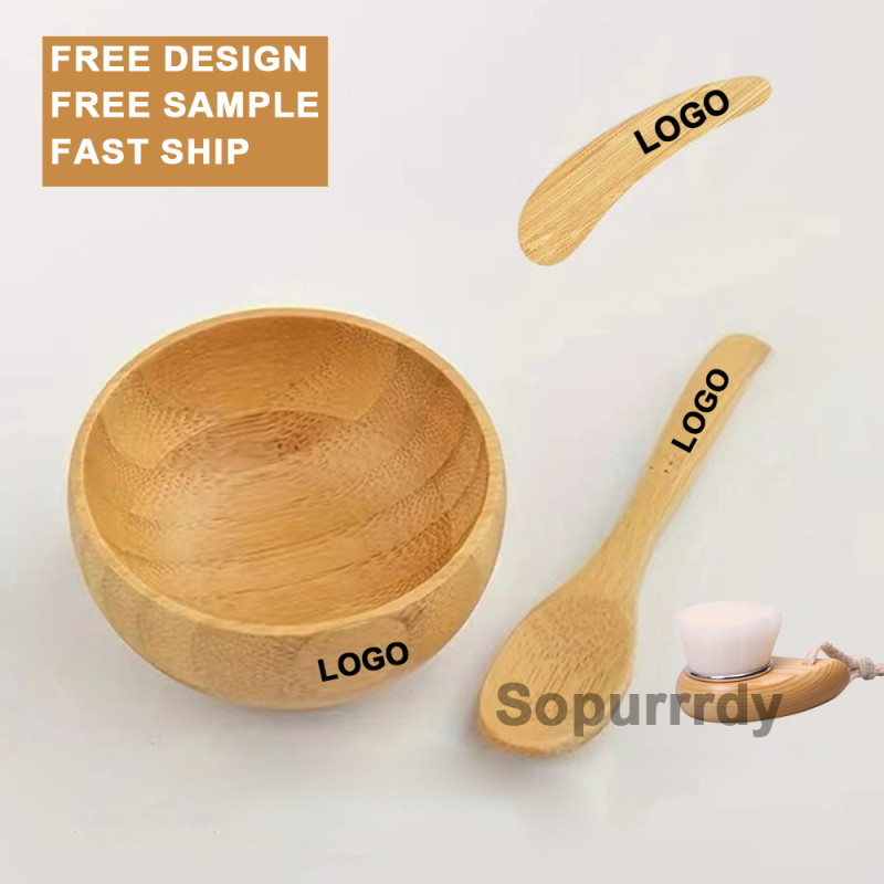 Custom Mask Bowl Set Factory - Bamboo Eco Friendly Facial Brush Cleaning Bowl Set