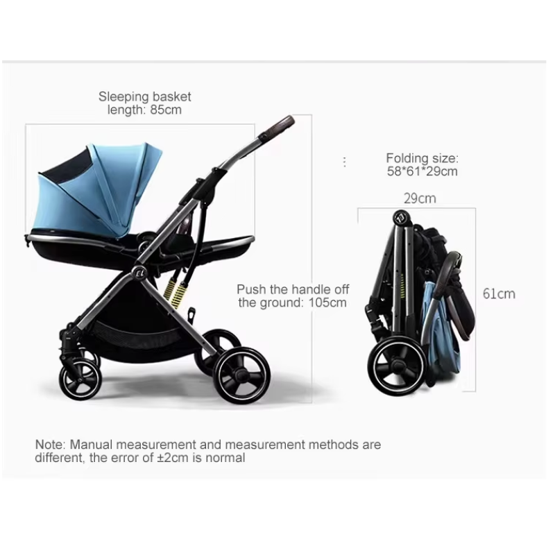 Baby Stroller - Bassinet with Large Wheels