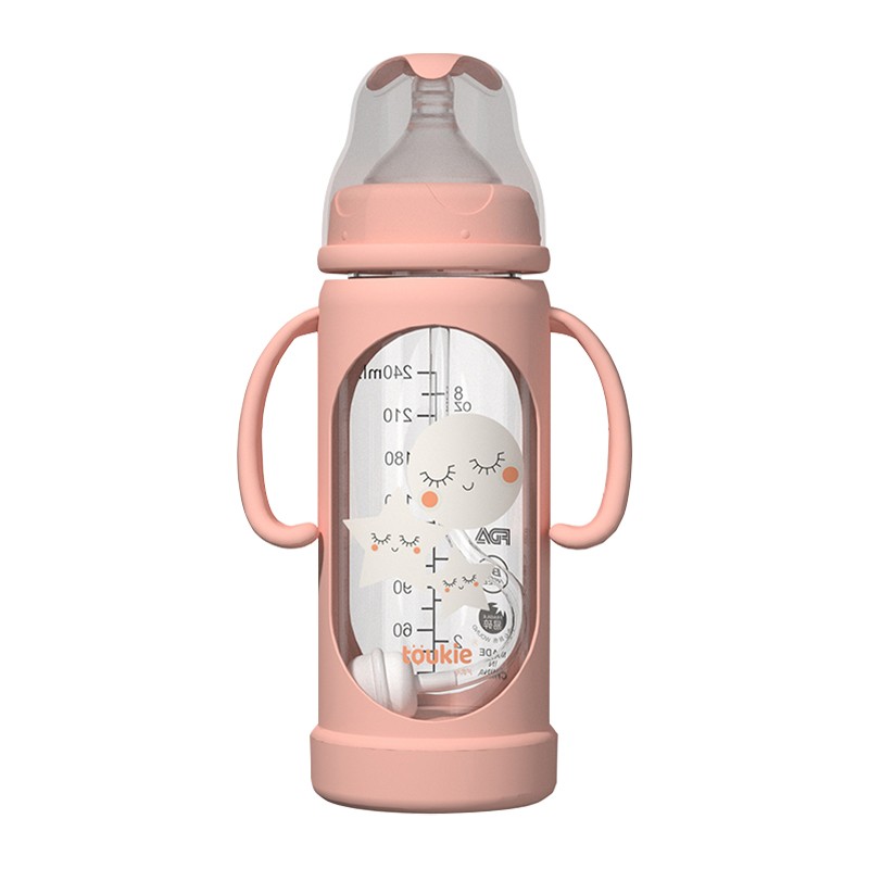 Glass Baby Bottle - 240ml Borosilicate with Handles