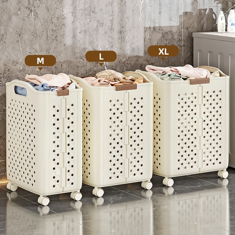 Laundry Basket - Large Plastic Foldable with Wheels
