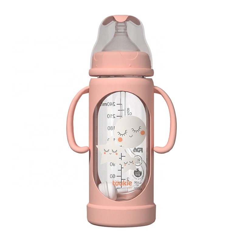 Glass Feeding Bottle - 240ml Wide Neck Handles