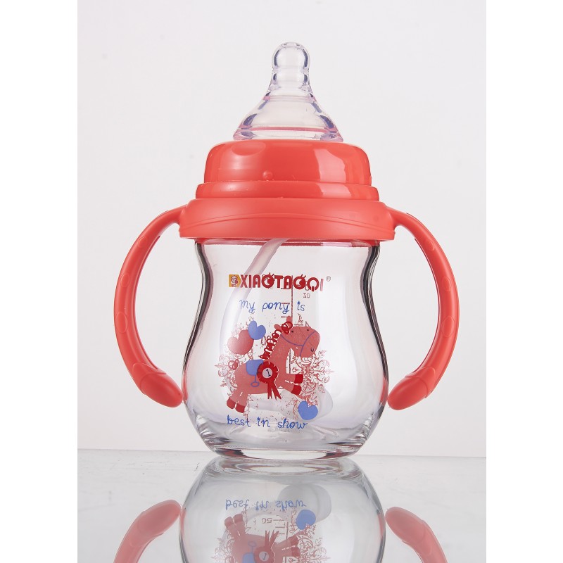 Glass Baby Bottle - Wide Neck Handles Design