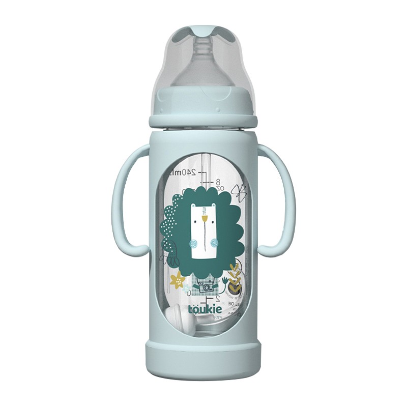 Glass Baby Bottle - 240ml Borosilicate with Handles