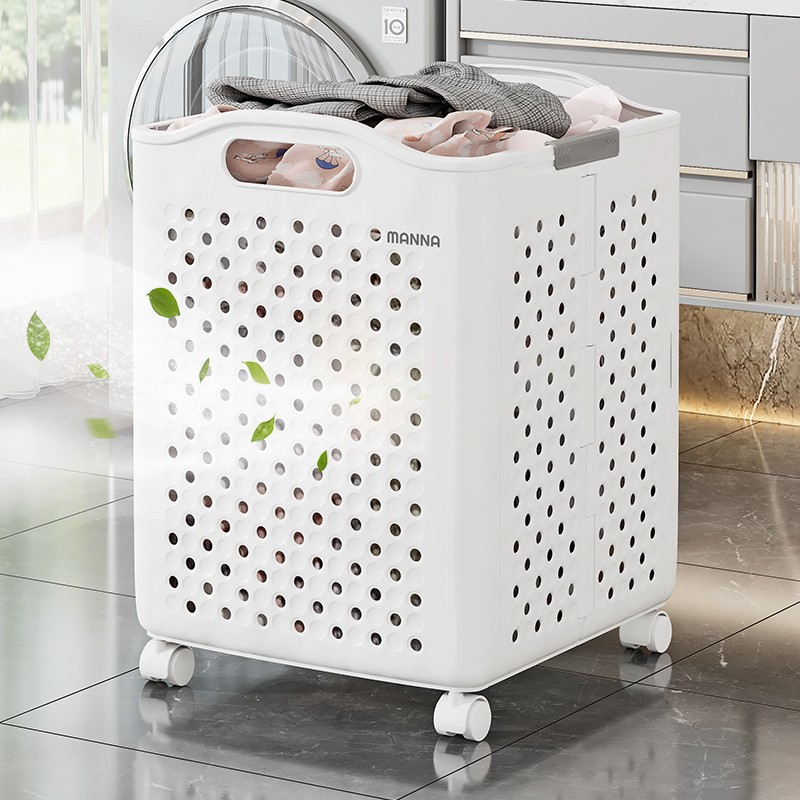 Laundry Basket - Large Plastic Foldable with Wheels
