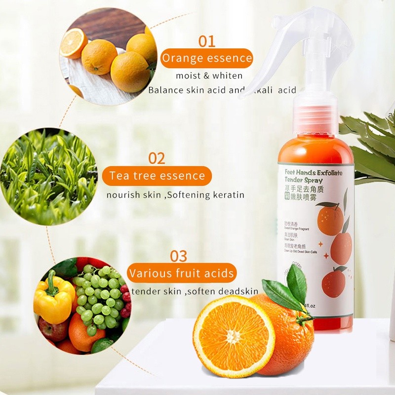 120ml Foot Peeling Spray Natural Orange Extract Cleansing Antimicrobial Podiatry Spray Hands Dead Skin Exfoliating Spray