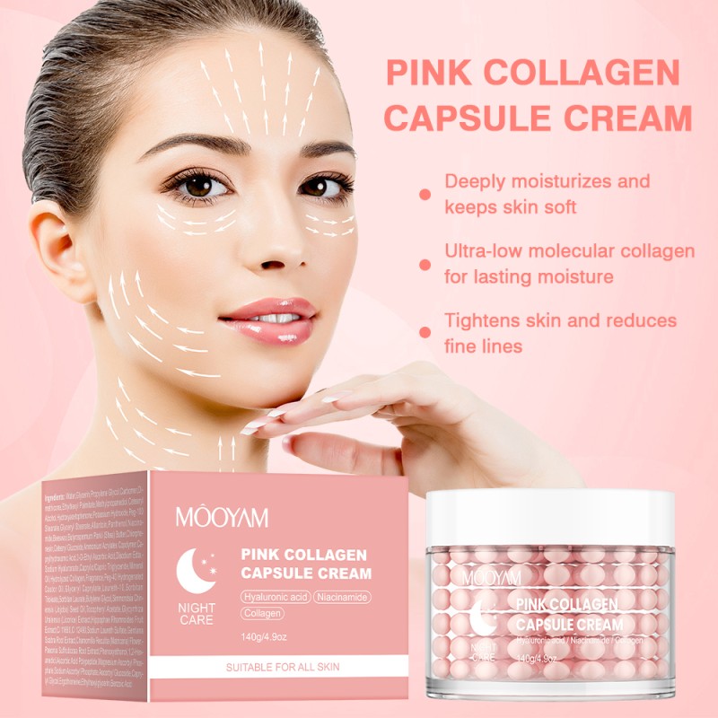 Private Label  Pink Collagen Capsule Cream Face Hydrating Niacinamide Capsule Facial Cream for All Skin Brightening