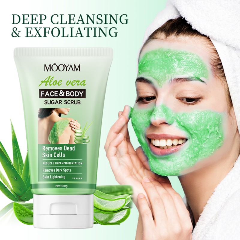 Private Label Natural Matcha Aloe Vera Face and Body Scrub for Exfoliating Whitening Brightening MOOYAM OEM Sugar Body Scrub