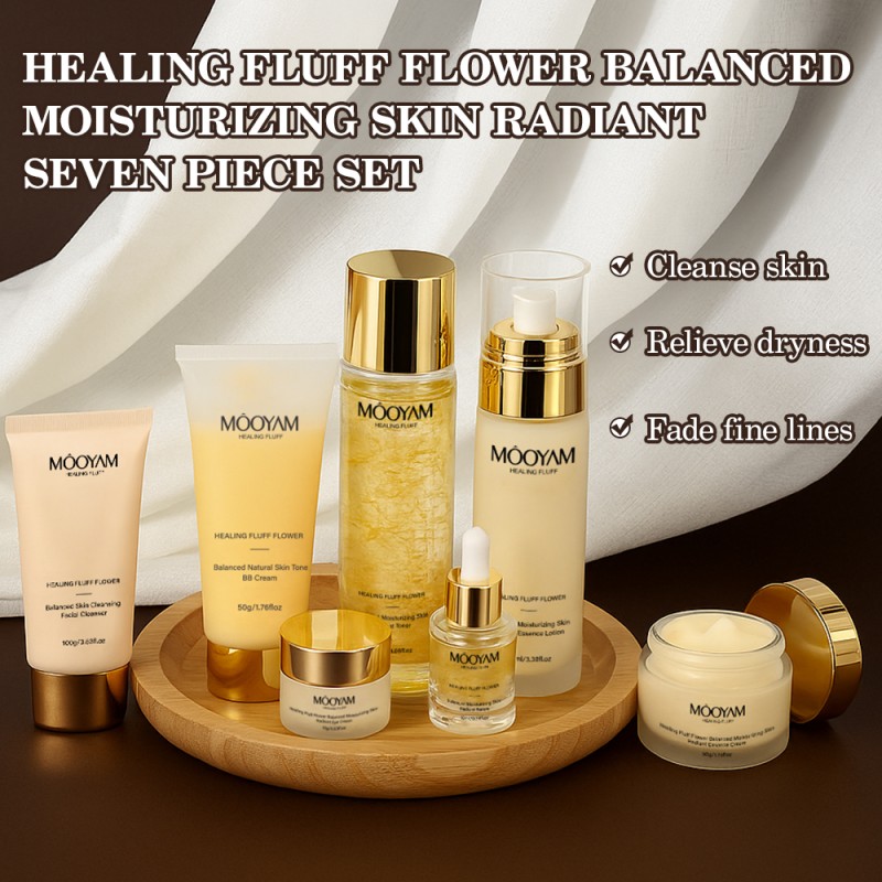 Private Label Luxury High Quality Healing Fluff Flower Balanced Moisturizing Skin Radiant Seven Piece Set MOOYAM Skin Care Set