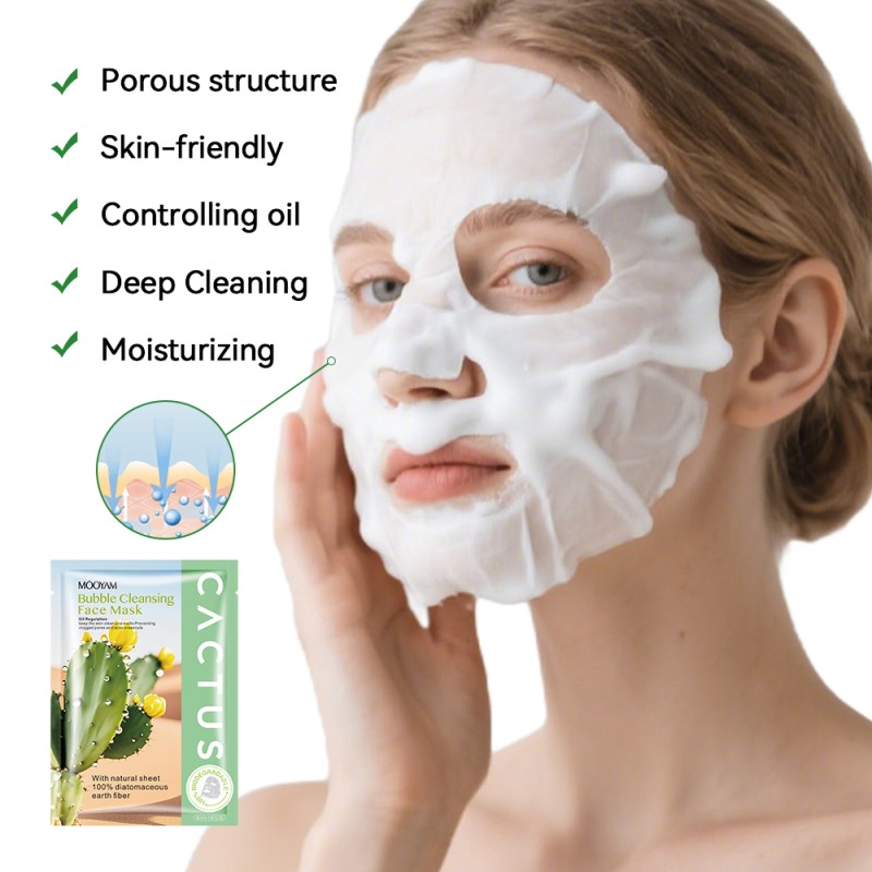 Private Label Hot Sale MOOYAM Cactus Bubble Mask 30ml Single Pack Pore Minimizing Oil Control Self Foaming Facial Cleansing Mask
