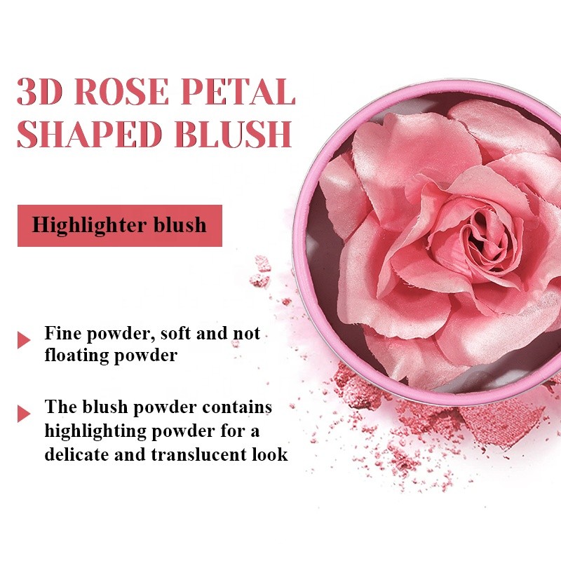 Custom Private Label Vegan Flower Shape 3D Rose Blush Highlighter Makeup Cheek Contour Rouge Shimmer Flower Petals 3D Rose Blush