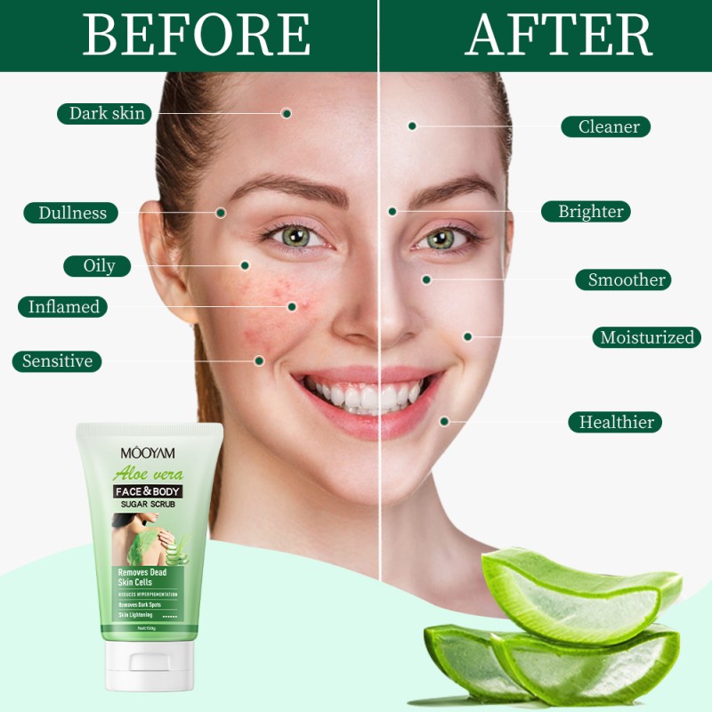 Private Label Natural Matcha Aloe Vera Face and Body Scrub for Exfoliating Whitening Brightening MOOYAM OEM Sugar Body Scrub