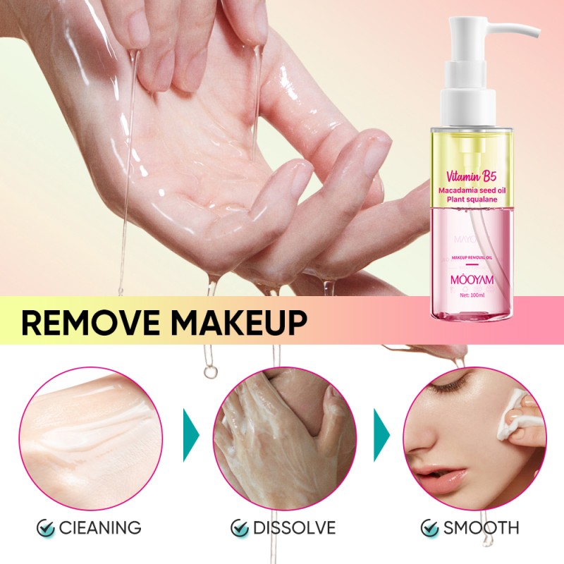OEM ODM Rainbow Makeup Removal Oil Wholesale Cosmetics Gentle Deep Cleansing Double Layer Liquid MOOYAM Makeup Remover Oil