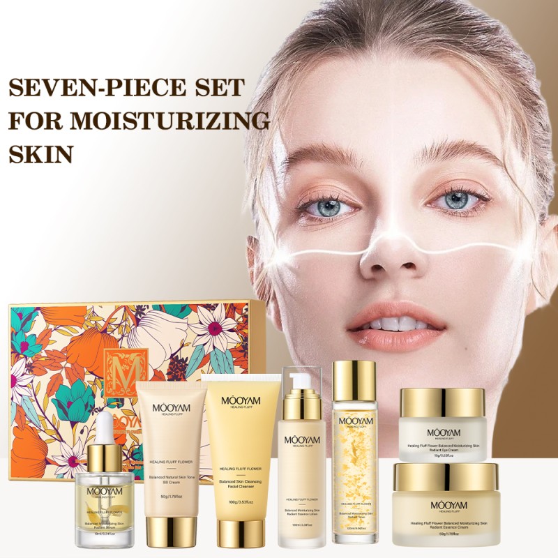 Private Label Luxury High Quality Healing Fluff Flower Balanced Moisturizing Skin Radiant Seven Piece Set MOOYAM Skin Care Set