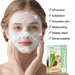 Private Label Hot Sale MOOYAM Cactus Bubble Mask 30ml Single Pack Pore Minimizing Oil Control Self Foaming Facial Cleansing Mask